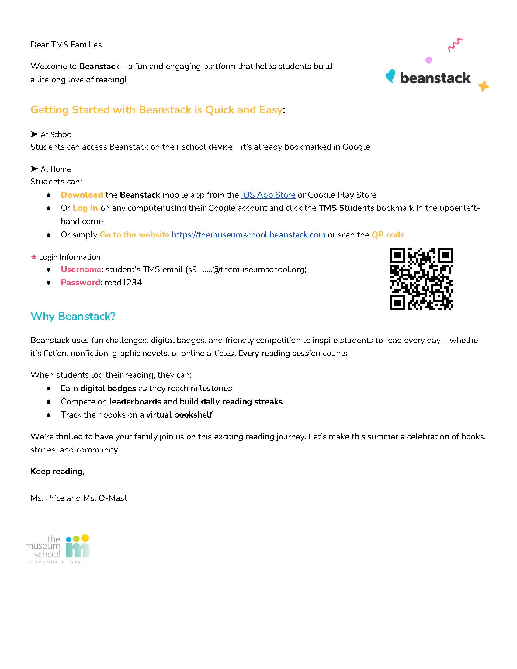 TMS Parent Letter Welcome to Beanstack _ Families